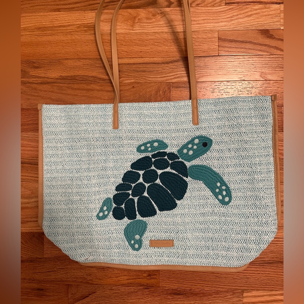 Vera Bradley Teal and White Woven Tote- Sea Turtle Design